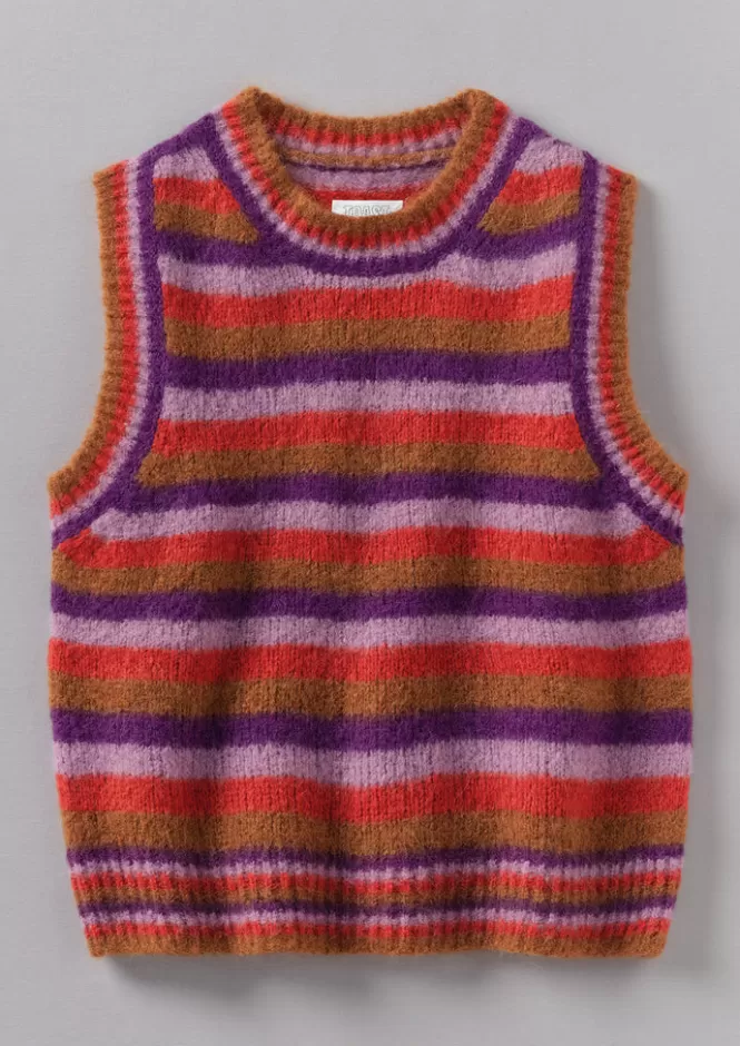 Fashion Brushed Alpaca Blend Stripe Tank Women Knitwear