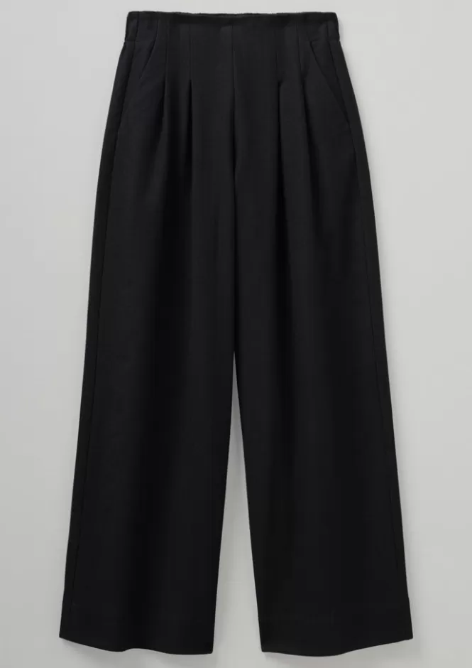 Store Corinne Wool Cotton Herringbone Wide Leg Trousers Women Trousers
