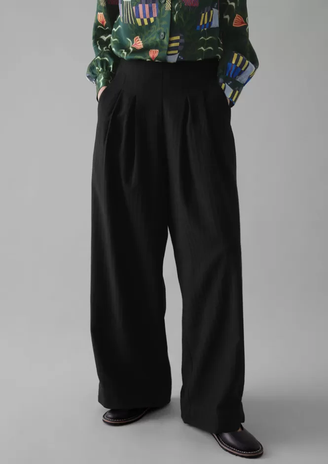 Store Corinne Wool Cotton Herringbone Wide Leg Trousers Women Trousers