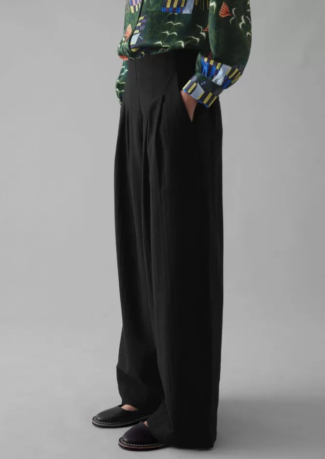 Store Corinne Wool Cotton Herringbone Wide Leg Trousers Women Trousers