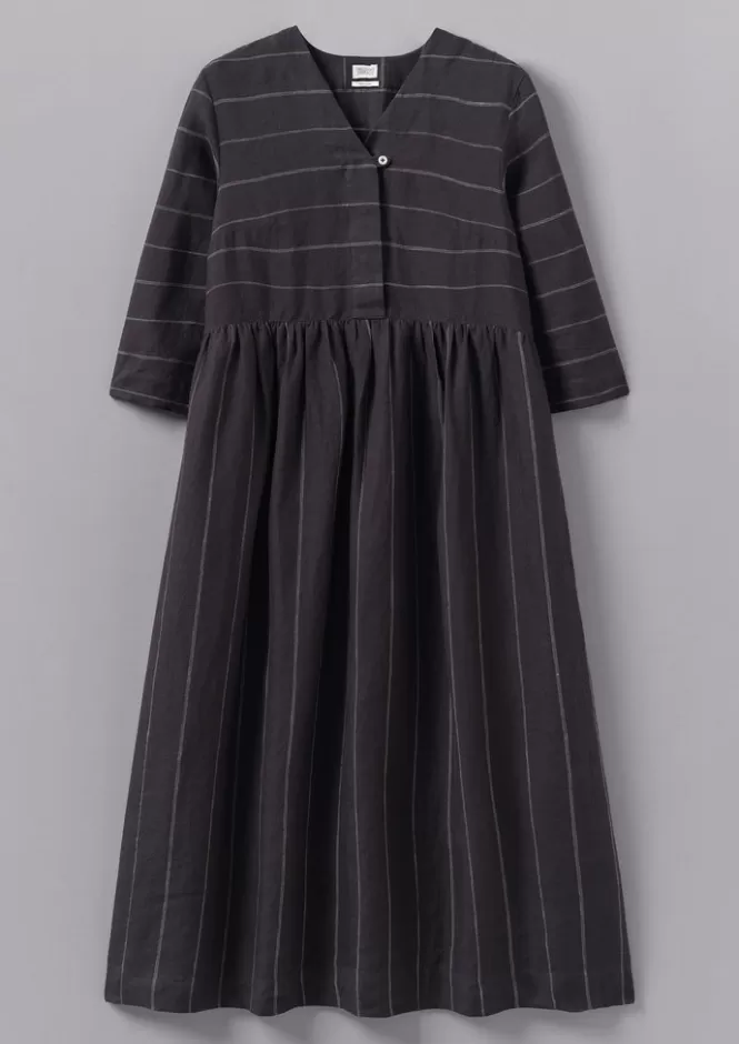 Fashion Fine Stripe Linen V-Neck Dress Women Linen | Loungewear