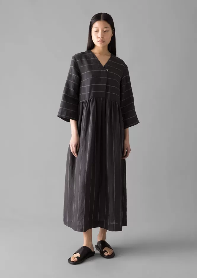 Fashion Fine Stripe Linen V-Neck Dress Women Linen | Loungewear