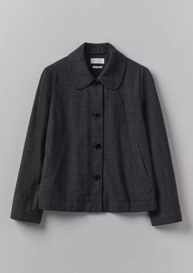 Outlet Seersucker Check Round Collar Jacket Women Coats & Jackets