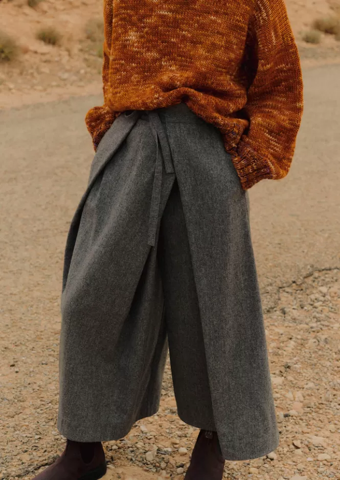 Fashion Wool Flannel Tie Front Culottes Women Skirts | Trousers